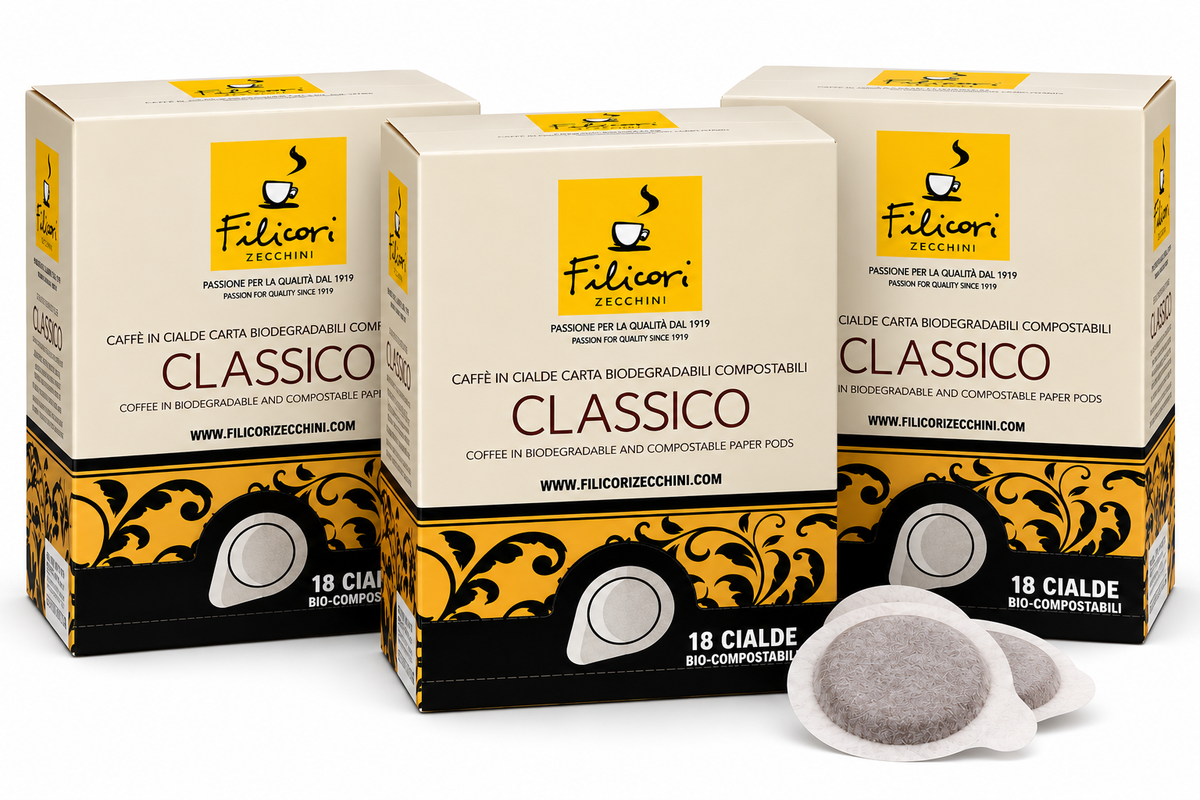 Classico ESE Kaffeepads 44 mm – 18 kompostierbare Espresso Pads | Italienischer Kaffee