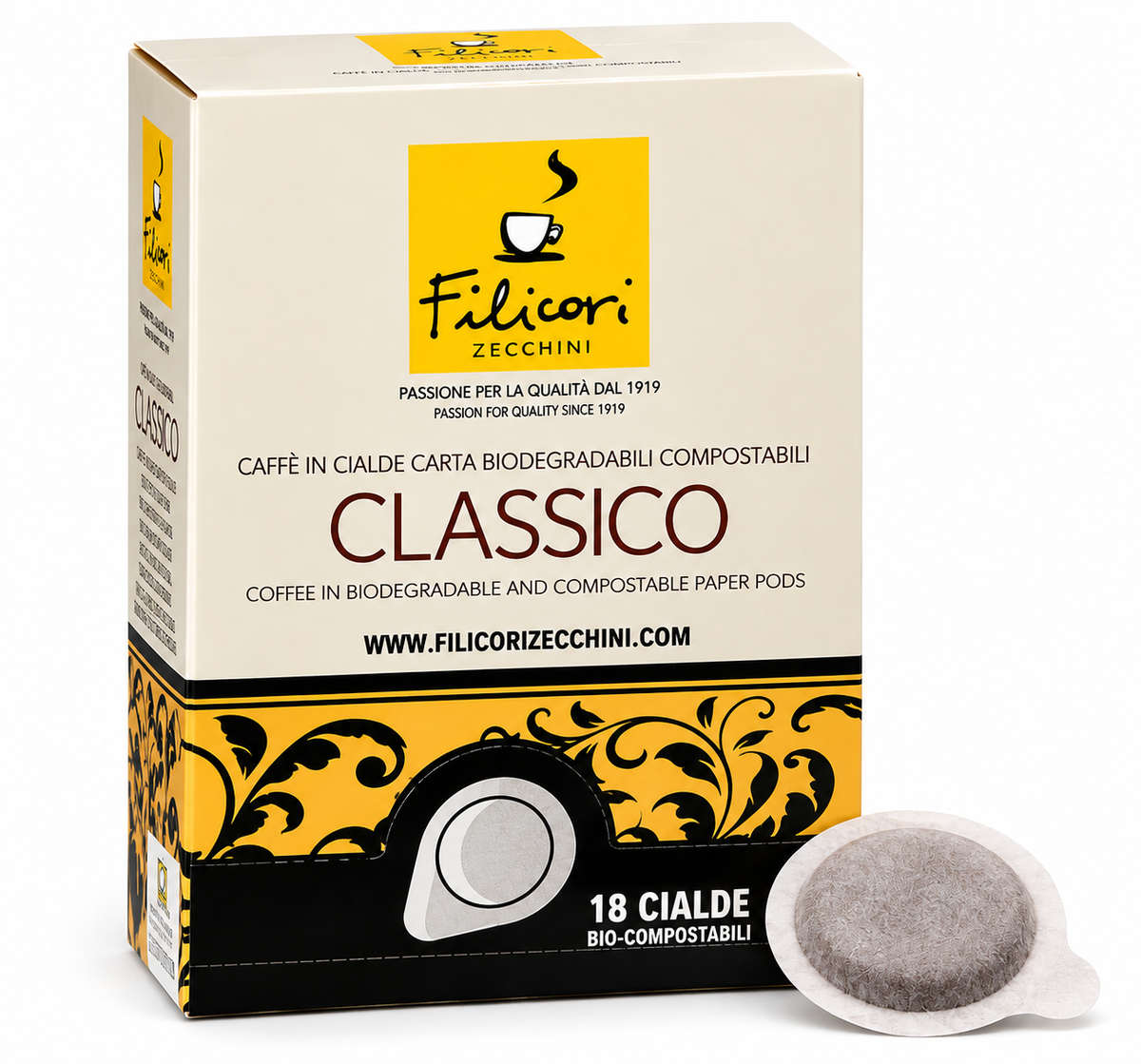 Classico ESE Kaffeepads 44 mm – 18 kompostierbare Espresso Pads | Italienischer Kaffee