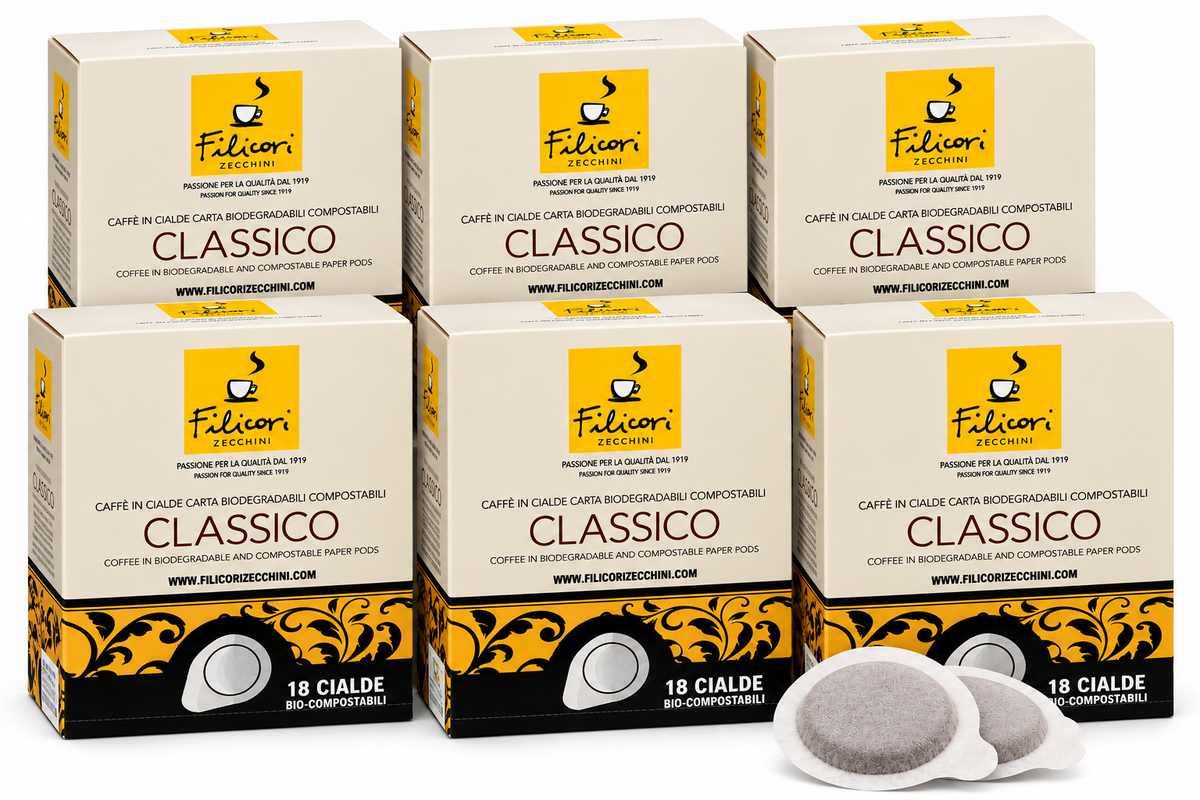 Classico ESE Kaffeepads 44 mm – 18 kompostierbare Espresso Pads | Italienischer Kaffee